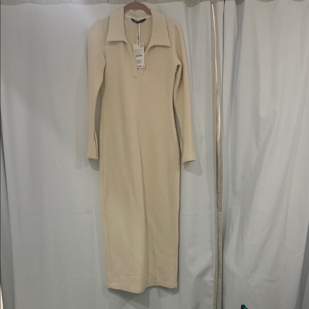 Zara Cream Long Sleeve Dress NWT